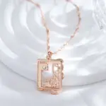 Kinel-collar con colgante cuadrado de Color oro rosa Vintage 585, circonita Natural, Metal brillante, joyería étnica de tendencia para novia, joyería diaria 5