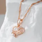 Kinel-collar con colgante de corazón MaMa para mujer, Color oro rosa 585, accesorios de circón Natural, joyería fina diaria de alta calidad 3