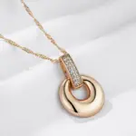 Kinel-collar con colgante redondo de geometría brillante para mujer, circonita Natural completa con Color oro rosa 585, joyería fina diaria 5
