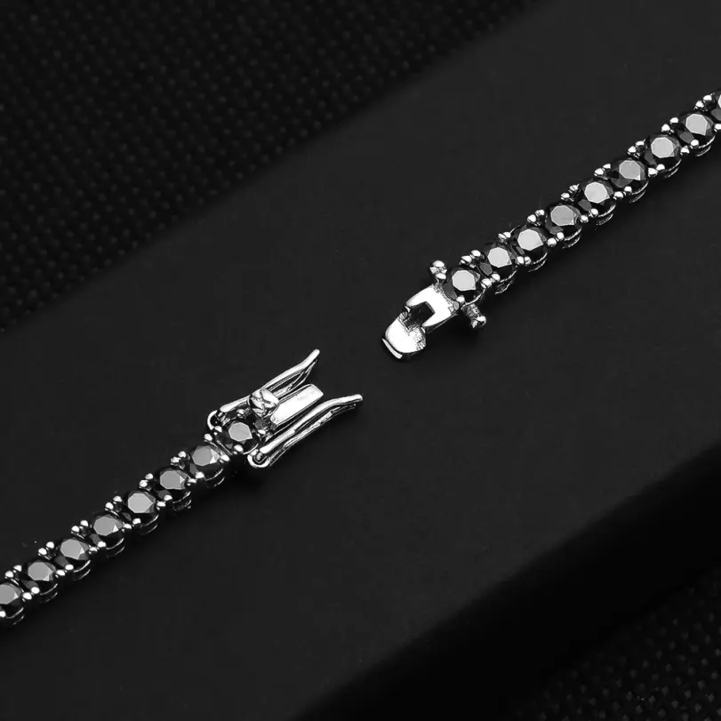 KNOBSPIN-pulsera de tenis de moissanita negra chapada en plata de ley 925, pulsera de oro blanco de 18k para mujer y hombre, joyería de fiesta de Hip Hop 5