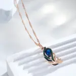 Kinel-collar con colgante de circón Natural azul para mujer, oro rosa 585, chapado en negro, hoja de cristal Vintage, joyería fina diaria 3