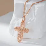 Kinel-collar con colgante de cruz de Color oro rosa 585, lujo, para mujeres y hombres, Iglesia Ortodoxa, Jesús, abalorio brillante, joyería fina diaria 3