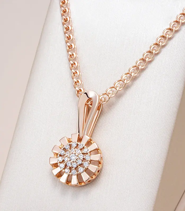 Kinel-collar con colgante de flor de cristal para mujer, Color oro rosa 585, accesorios de circón Natural totalmente brillante, joyería fina diaria 1