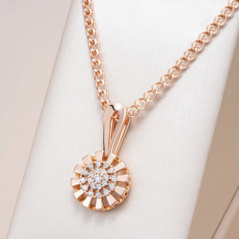 Kinel-collar con colgante de flor de cristal para mujer, Color oro rosa 585, accesorios de circón Natural totalmente brillante, joyería fina diaria 1 Kinel-collar con colgante de flor de cristal para mujer, Color oro rosa 585, accesorios de circón Natural totalmente brillante, joyería fina diaria 1