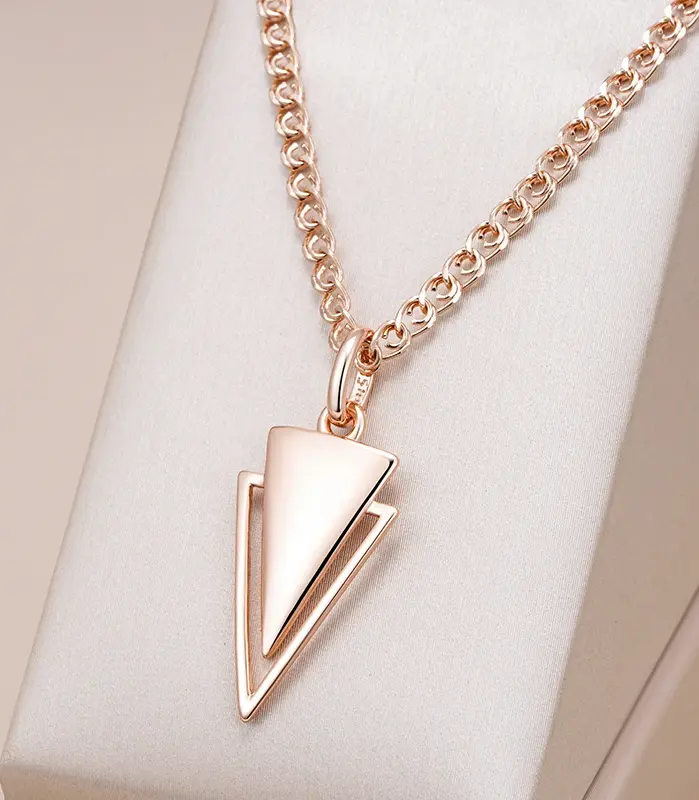 Kinel, collares con colgante brillante a la moda novedosa para mujer, colgante triangular Simple de oro rosa 585, joyería fina diaria de alta calidad 1