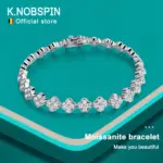 KNOBSPIN D VVS1 pulsera de tenis de moissanita, pulseras de trébol de cuatro hojas de plata de ley s925 con certificado GRA de diamante de 2mm para mujer 1