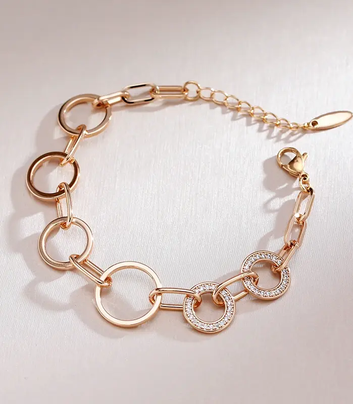 Kinel moda 585 oro rosa circón Natural círculos geométricos pulsera de eslabones mujeres finas modernas regalos de fiesta diarios joyería de boda 1