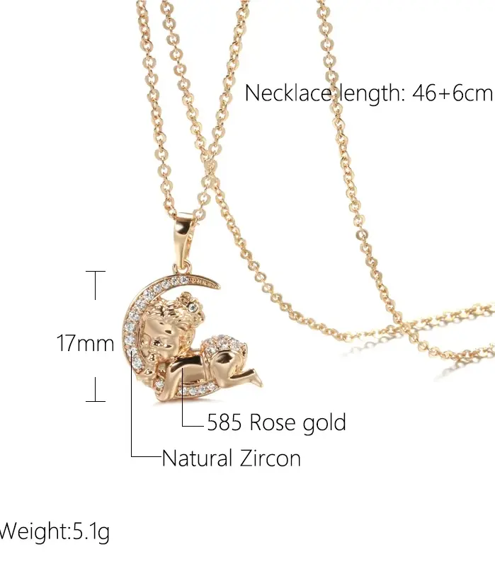 Kinel-collar con colgante de Luna para mujer, Color oro rosa 585, colgante de circón Natural, joyería para niño, regalo de cristal 2