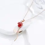 Kinel-collar con colgante de rosa creativo único para mujer, moda 585, Color oro rosa con esmalte rojo, joyería fina Vintage para uso diario 4