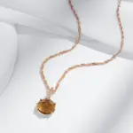 Kinel-collar con colgante de circón Natural para mujer, redondo, marrón claro, Simple, Color oro rosa 585, joyería diaria de alta calidad 4