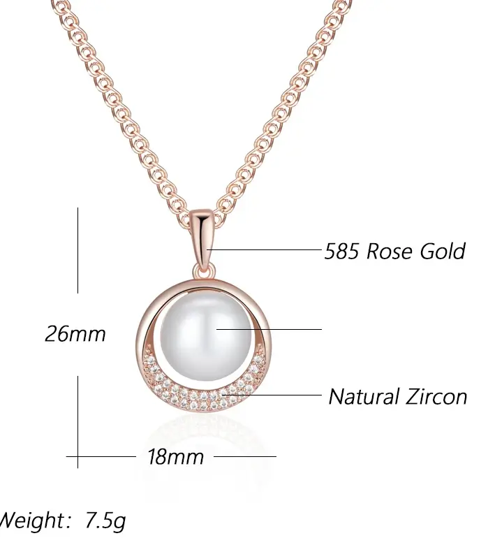 Kinel-collar con colgante de perlas geométricas para mujer, Color oro rosa 585, con circonita Natural, joyería de boda étnica bohemia 2
