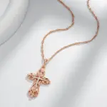 Kinel-collar con colgante de Cruz de la Iglesia Ortodoxa para hombre y mujer, joyería étnica fina diaria, Color oro rosa y plata 585 4