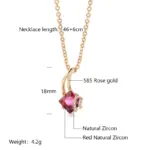 Kinel-collar con colgante de circón Natural rojo cuadrado para mujer, colgante de Color oro rosa 585, joyería de boda, regalo de cristal 2