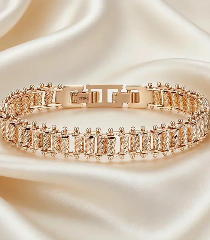 Kinel Pulsera de Eslabones Únicos en Oro Rosa 585, Tendencia Actual, para Mujer, Joyería Fina de Lujo, Estilo Étnico, para Novia, Boda o Uso Diario, Novedad 2026 1