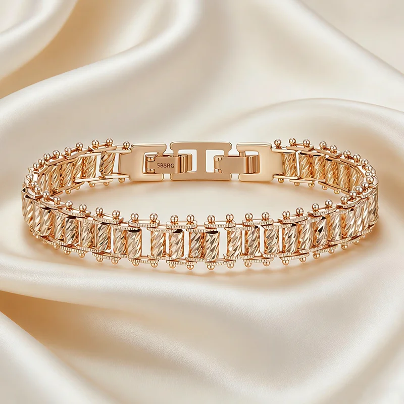 Kinel Pulsera de Eslabones Únicos en Oro Rosa 585, Tendencia Actual, para Mujer, Joyería Fina de Lujo, Estilo Étnico, para Novia, Boda o Uso Diario, Novedad 2026 1 Kinel Pulsera de Eslabones Únicos en Oro Rosa 585, Tendencia Actual, para Mujer, Joyería Fina de Lujo, Estilo Étnico, para Novia, Boda o Uso Diario, Novedad 2026 1