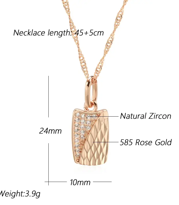 Kinel-collar con colgante cuadrado para mujer, Color oro rosa 585, con accesorios de circón Natural, joyería étnica para boda y novia 2