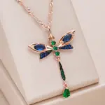 Kinel-collar con colgante de libélula de circón Natural para mujer, joyería fina Vintage chapada en oro rosa y negro, color azul intenso, 585 1