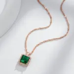 Kinel-collar con colgante de circón Natural verde cuadrado de lujo para mujer, joyería llamativa de boda para novia, Color oro rosa 585 4