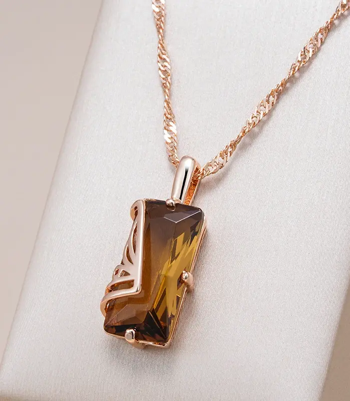 Kinel-collar con colgante de circón Natural para mujer, color marrón claro, cuadrado Simple, Color oro rosa 585, joyería diaria de alta calidad 1
