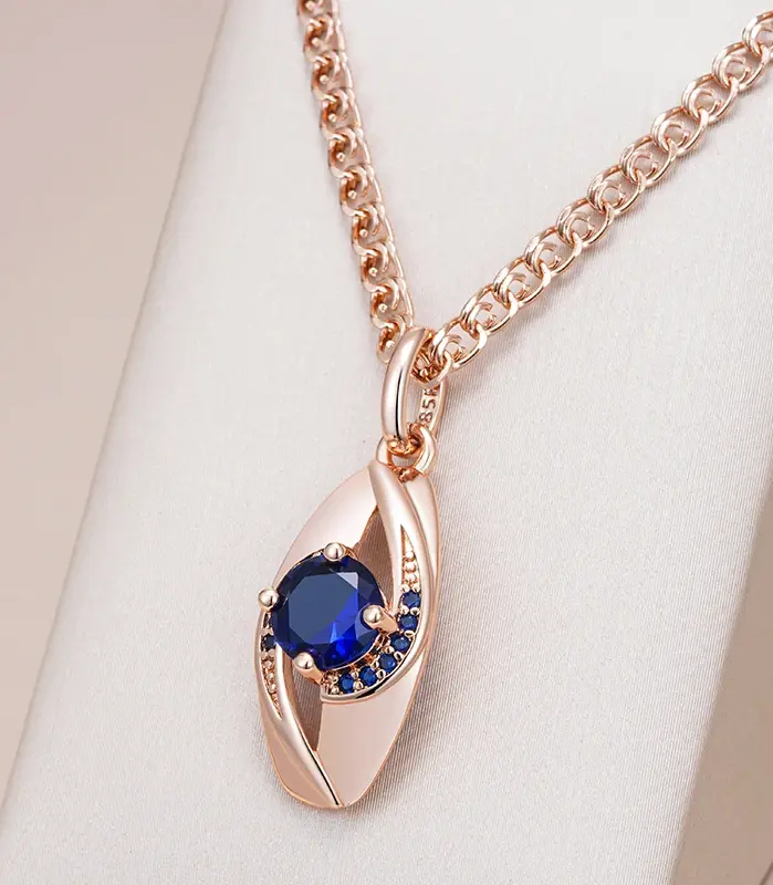 Kienl-Cadena de caracol clásica para mujer, collar con colgante de Color oro rosa 585, accesorios de circón Natural azul, joyería diaria de alta calidad 1