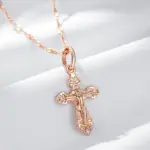 Kinel-collar de lujo con colgante de Cruz de circón Natural para mujer, Color oro rosa 585, encanto de Jesús de la Iglesia Ortodoxa, joyería fina diaria 6