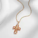 Kinel-collar con colgante de Cruz de Iglesia Ortodoxa para mujer, Color oro rosa 585, accesorios de circón Natural, crucifijo, joyería de Jesús 4