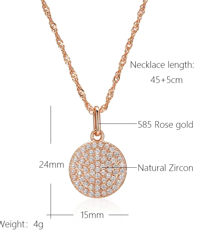 Kinel-collar con colgante redondo de circón Natural brillante para mujer, moda 585, Color oro rosa, joyería fina diaria de alta calidad 2