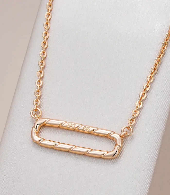 Kinel-collar con colgante brillante de lujo para mujer, joyería fina diaria de alta calidad, geometría, Color oro rosa 585 1