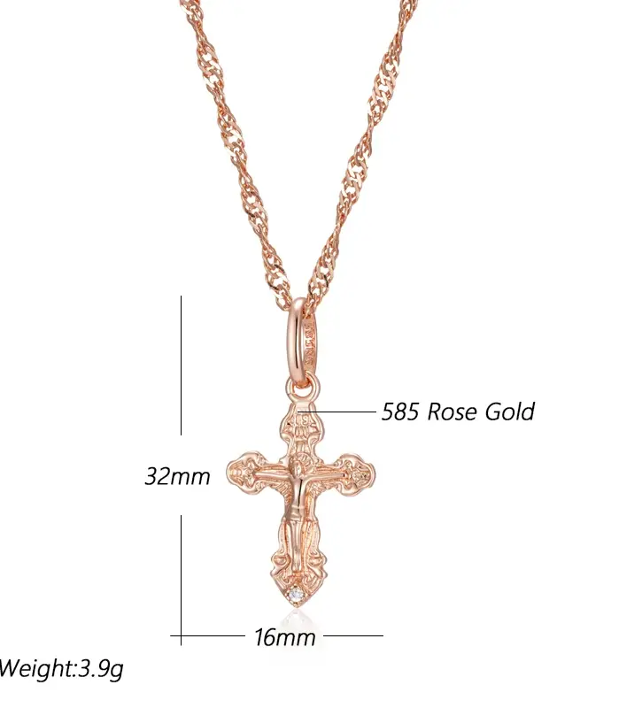 Kinel-collar de lujo con colgante de Cruz de circón Natural para mujer, Color oro rosa 585, encanto de Jesús de la Iglesia Ortodoxa, joyería fina diaria 2