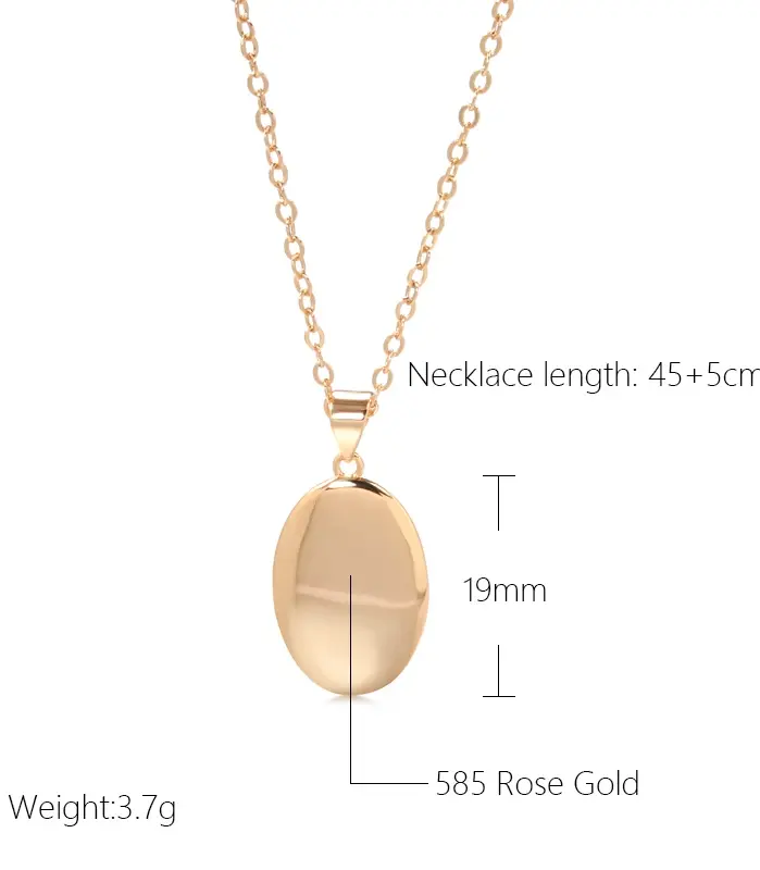 Kinel-collar con colgante ovalado brillante para mujer, colgante de moda de Color oro rosa 585, joyería fina diaria de alta calidad 2