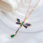 Kinel-collar con colgante de libélula de circón Natural para mujer, joyería fina Vintage chapada en oro rosa y negro, color azul intenso, 585 3