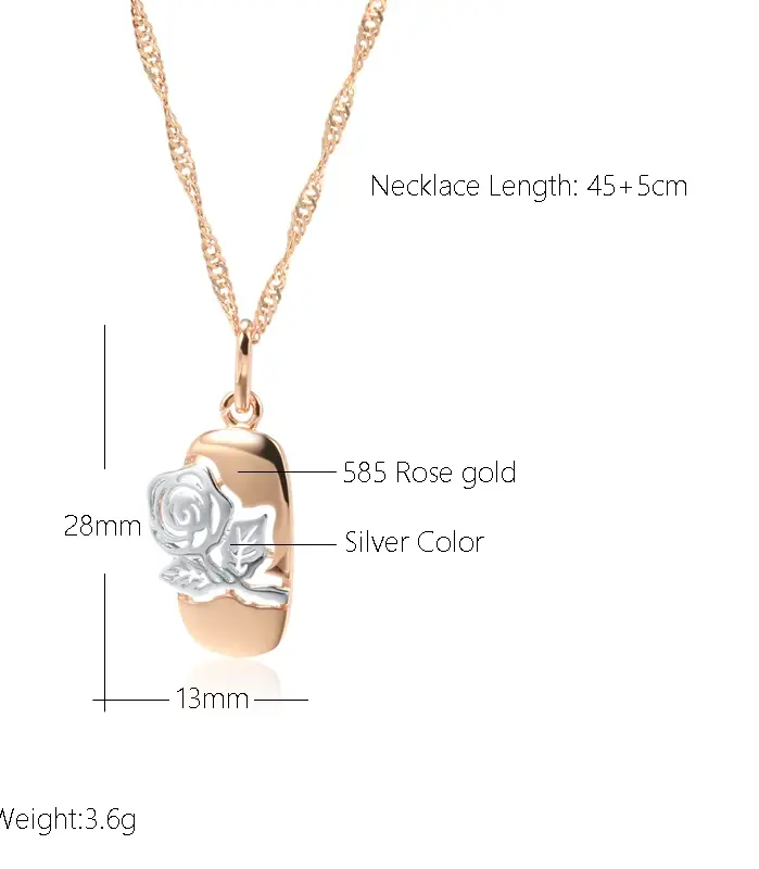 Kinel moda 585 oro rosa plata Color mezcla hueco Rosa flor colgante collar para mujer boda fiesta joyería Vintage diaria 2