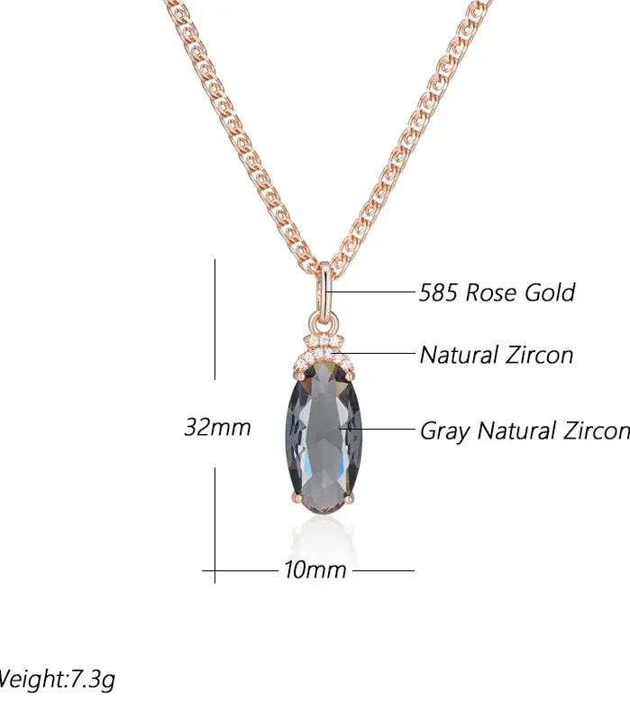 Kinel-collar con colgante ovalado grande para mujer, color gris intenso, tendencia 585, Color oro rosa con circón Natural, joyería fina diaria de alta calidad 2