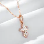 Kinel-collar con colgante pequeño de cruz de iglesia ortodoxa de lujo para mujer, Color oro rosa 585, circonita Natural, abalorio de Jesús, joyería diaria 4