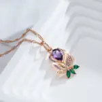 Kienl-collar con colgante de flor de circón Natural púrpura Vintage para mujer, joyería fina de alta calidad para uso diario, collar de Color oro rosa 585 4