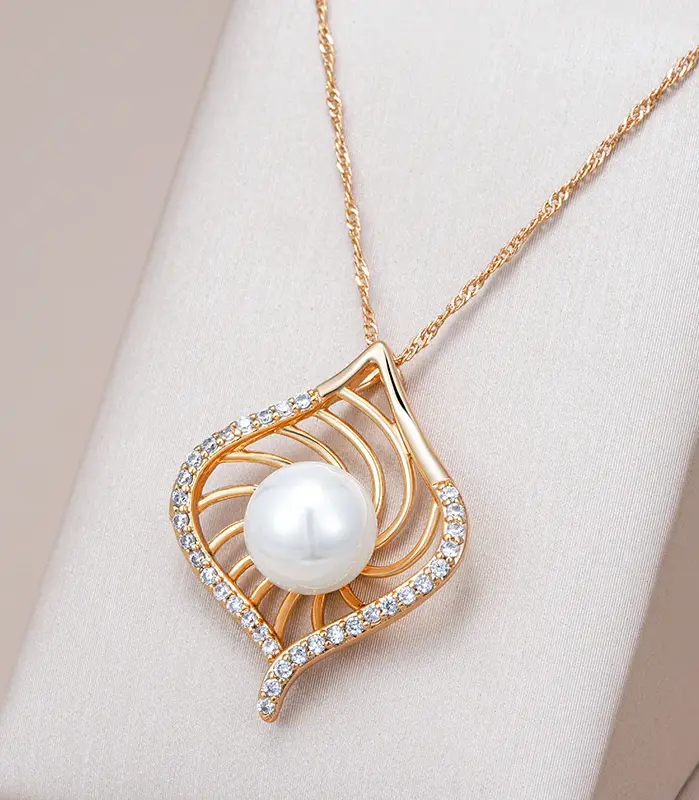 Kinel-collar con colgante de oro rosa para mujer, Perla geométrica única, accesorios de circón Natural, joyería nupcial diaria, 585 1