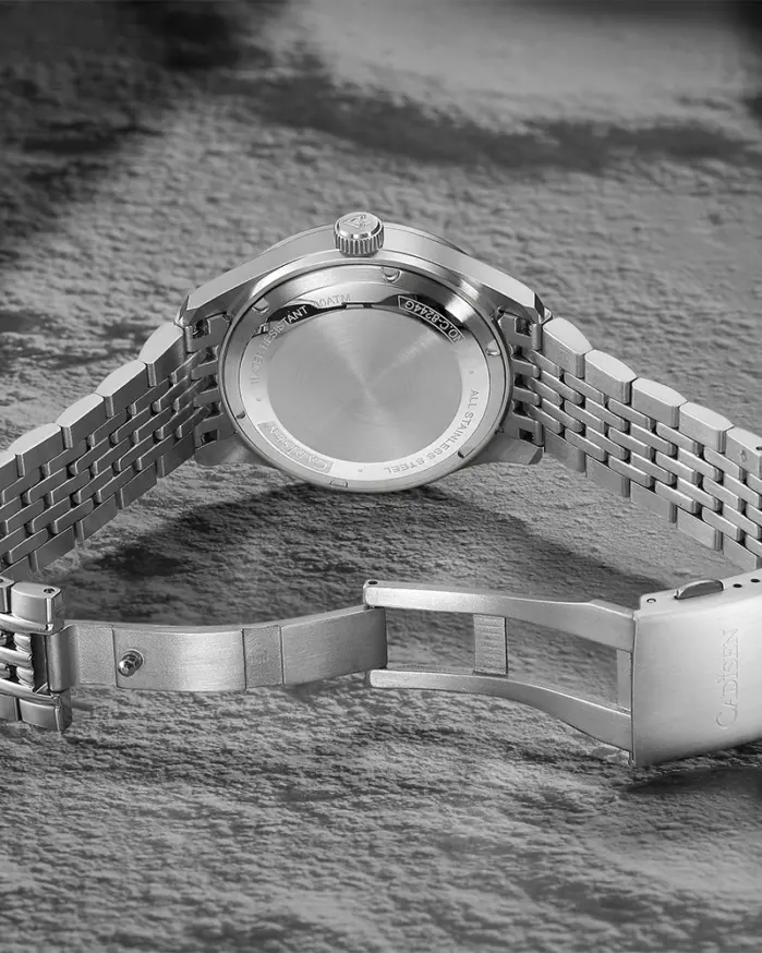 Reloj mecánico automático CADISEN para hombre, reloj informal de negocios plateado resistente al agua, reloj japonés MIYOTA 8215 con movimiento de cristal abovedado para hombre 2