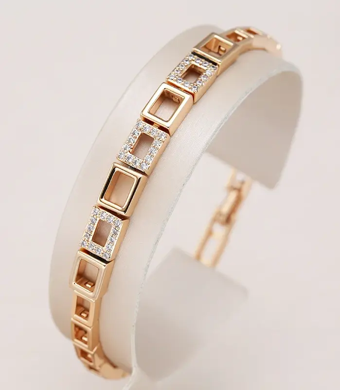Kinel-pulsera de eslabones cuadrados de oro rosa para mujer, brazalete de circón Natural de lujo, pulseras diarias finas, joyería de boda étnica, 585 1