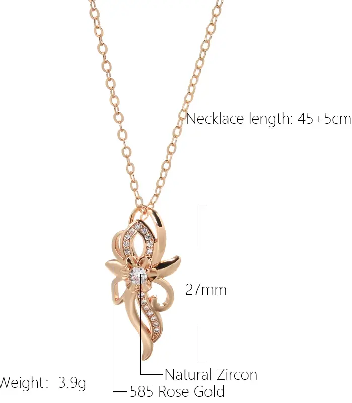 Kinel-collar con colgante de flor de cristal para mujer, Color oro rosa 585, accesorios de circón Natural brillante, joyería fina diaria 2
