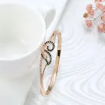 Kinel-brazaletes de oro rosa 585 para mujer, brazalete de circón Natural negro, joyería de boda de moda, regalo de alta calidad 4