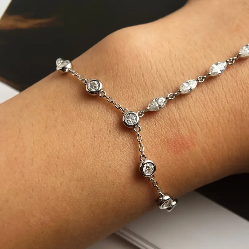 KNOBSPIN-pulseras de moissanita de 3,2 quilates para mujer, cadena ajustable de 15-20cm, pulsera de burbujas de regalo de plata de ley s925 con certificado GRA 4