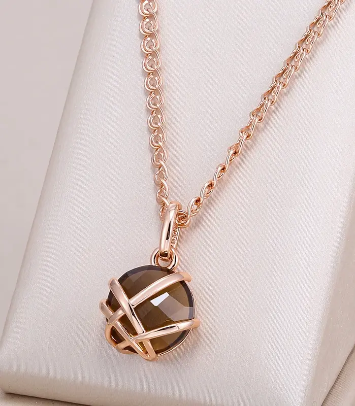 Kinel-collar con colgante de circón Natural para mujer, color marrón claro, lujo, Color oro rosa 585, Metal brillante, joyería étnica fina para uso diario 1
