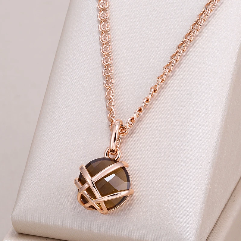 Kinel-collar con colgante de circón Natural para mujer, color marrón claro, lujo, Color oro rosa 585, Metal brillante, joyería étnica fina para uso diario 1 Kinel-collar con colgante de circón Natural para mujer, color marrón claro, lujo, Color oro rosa 585, Metal brillante, joyería étnica fina para uso diario 1