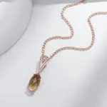 Kinel-collar con colgante de circón Natural para mujer, redondo, marrón claro, Simple, Color oro rosa 585, joyería diaria de alta calidad 5