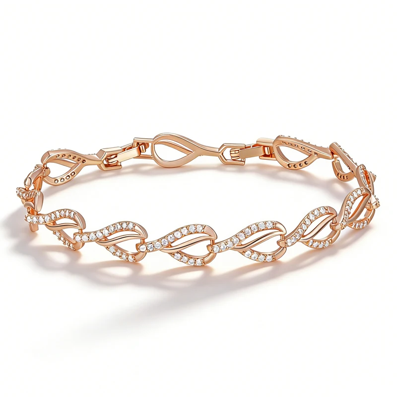 Pulsera Kinel Hot 585 de oro rosa con diseño geométrico de corazón para mujer, circonita natural, moderna, para uso diario, regalos para fiestas, joyería de boda 1 Pulsera Kinel Hot 585 de oro rosa con diseño geométrico de corazón para mujer, circonita natural, moderna, para uso diario, regalos para fiestas, joyería de boda 1