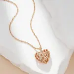 Kinel-collar con colgante de corazón hueco único para mujer, circonita Natural con Color oro rosa 585, joyería moderna para fiesta y boda 4