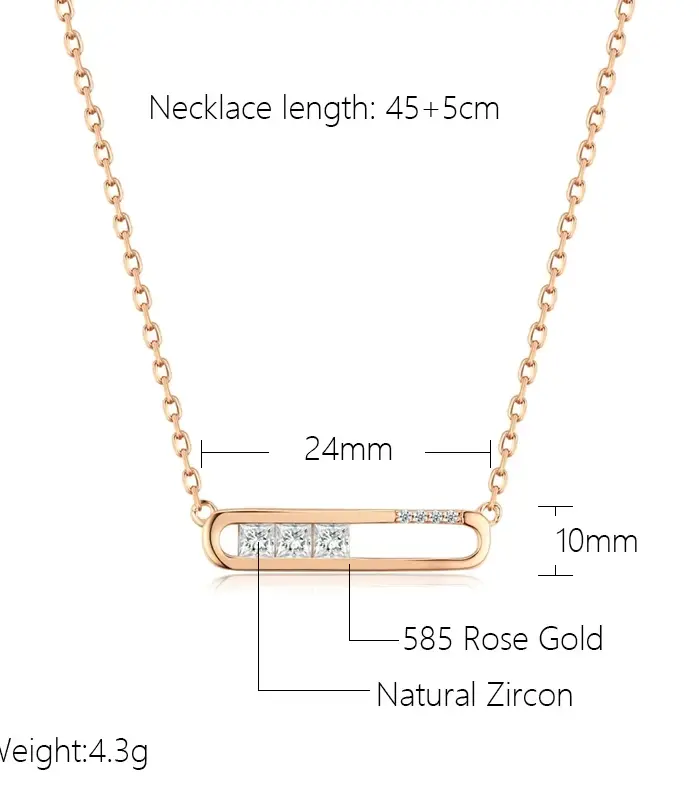 Kinel-collar con colgante geométrico para mujer, Color oro rosa 585, circonita Natural brillante, inusual, creativo, diario, regalo de joyería fina 2
