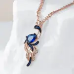 Kinel-collar con colgante de pájaro de circón Natural azul único para mujer, chapado en oro rosa y negro 585, joyería fina diaria de animales 3