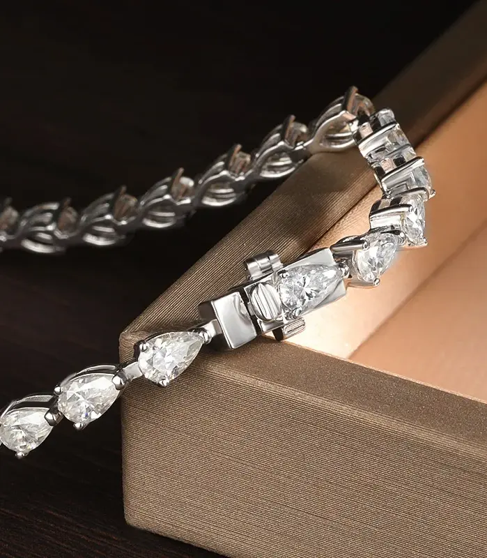 KNOBSPIN, pulseras de tenis de moissanita con corte de pera de 3x5mm para mujer, pulsera de fiesta de hip hop chapada en plata s925 de oro blanco de 18k, venta al por mayor 2
