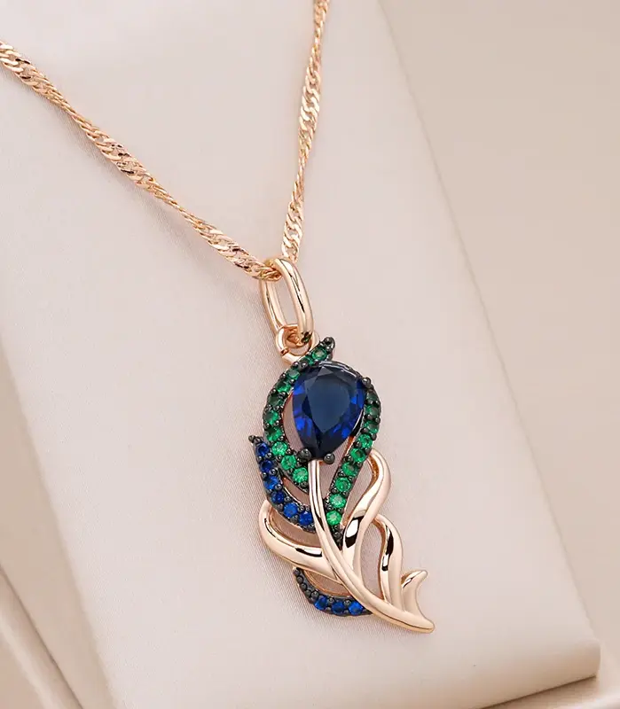 Kinel-collar con colgante de circón Natural azul para mujer, oro rosa 585, chapado en negro, hoja de cristal Vintage, joyería fina diaria 1